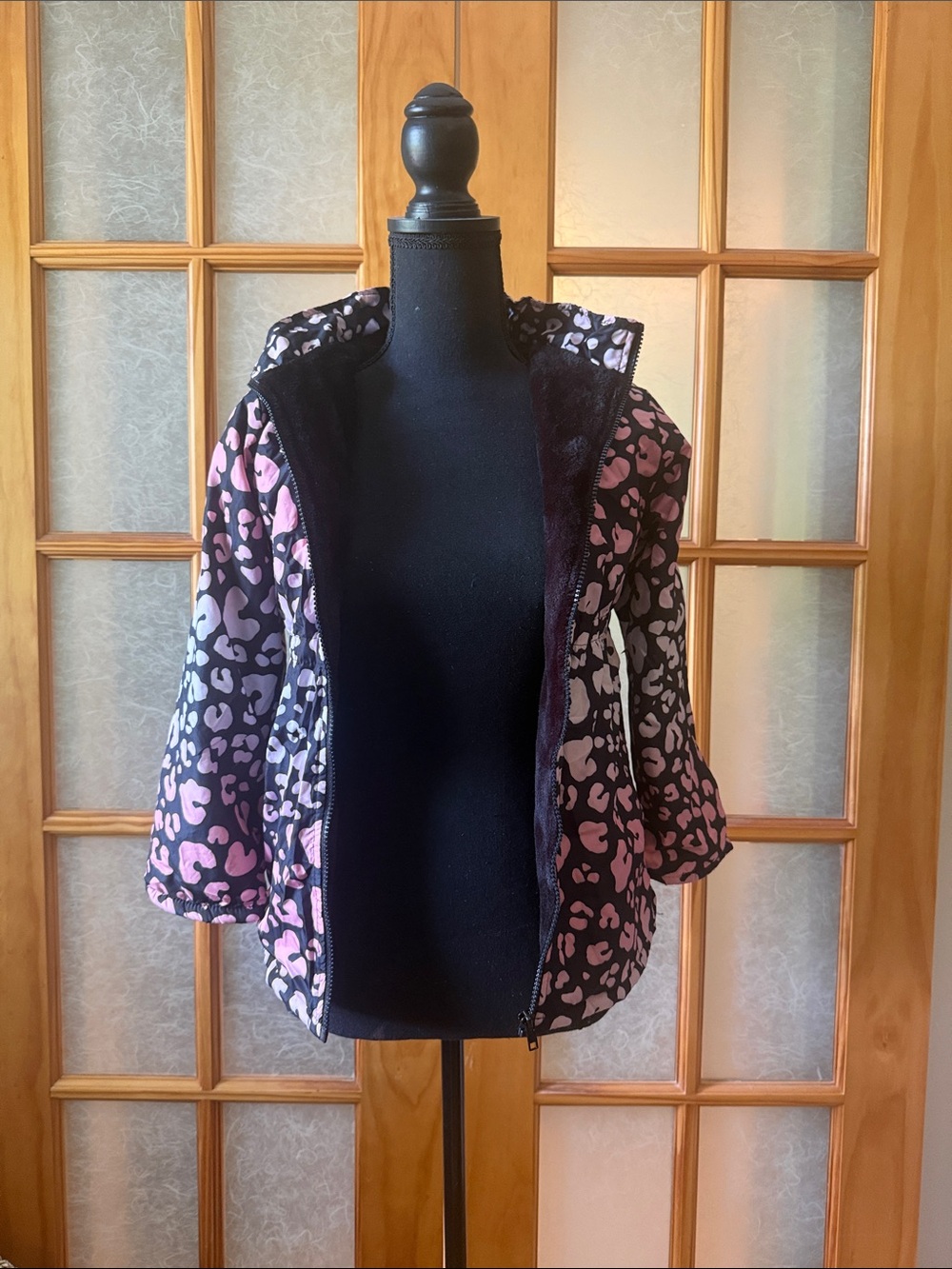 Penelope Mack Pink and Black Leopard-Print Hooded Puffer Jacket